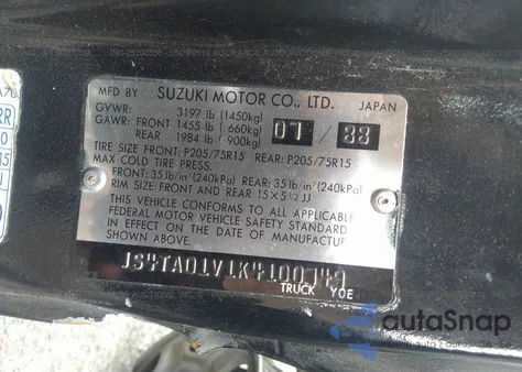 1989 Suzuki Sidekick из США, поврежденный, VIN JS4TA01V1K4100749